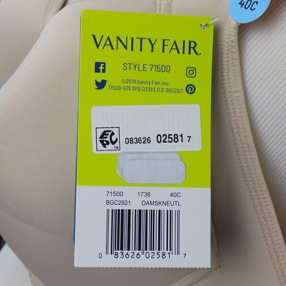 Vanity Fair Sport Bra Full Figure Wire free Size 40C Nude Converts Criss-cross - Picture 6 of 9
